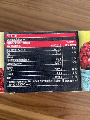 TK-Granatapfelkerne nutrition facts table