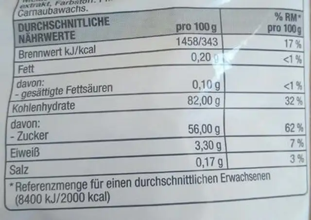 Lakritz Bären nutrition facts table