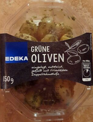 Grüne Oliven eingelegt front packaging