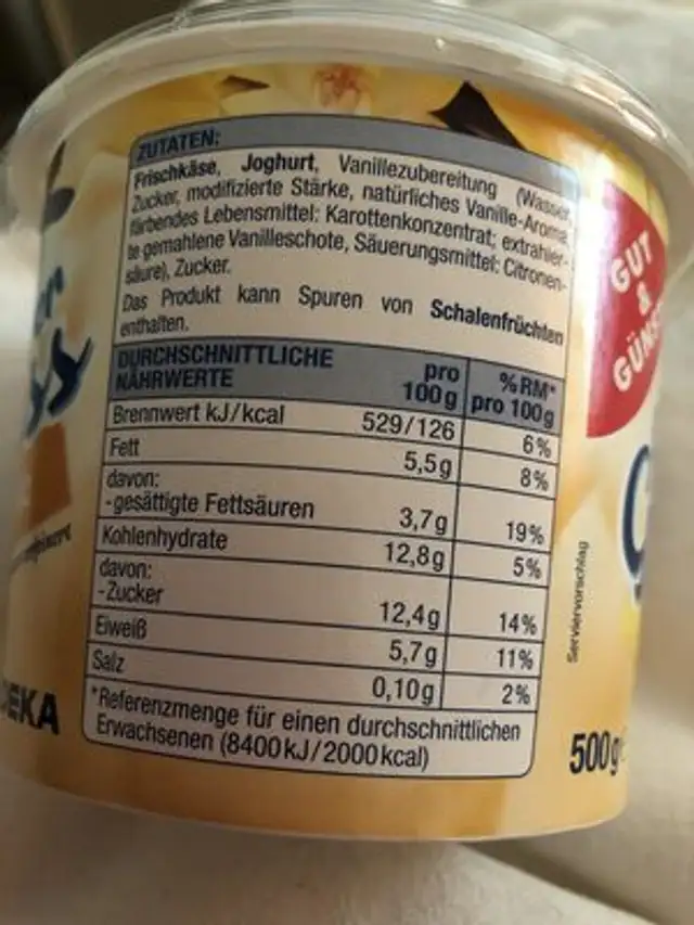 Quarkiger Genuss - Vanille nutrition facts table
