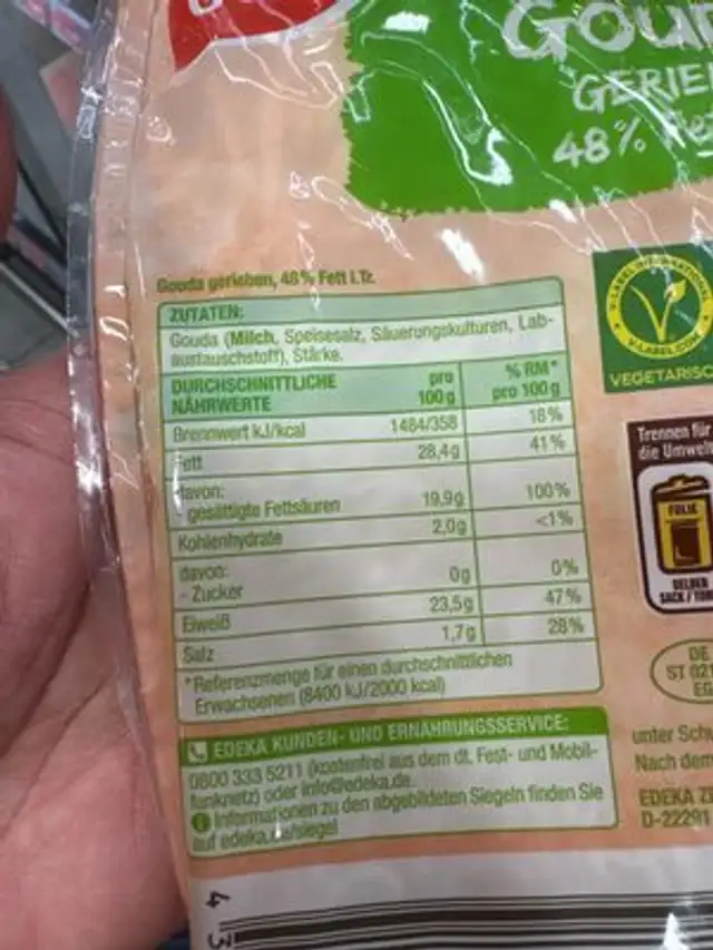 Gouda Gerieben ingredients label