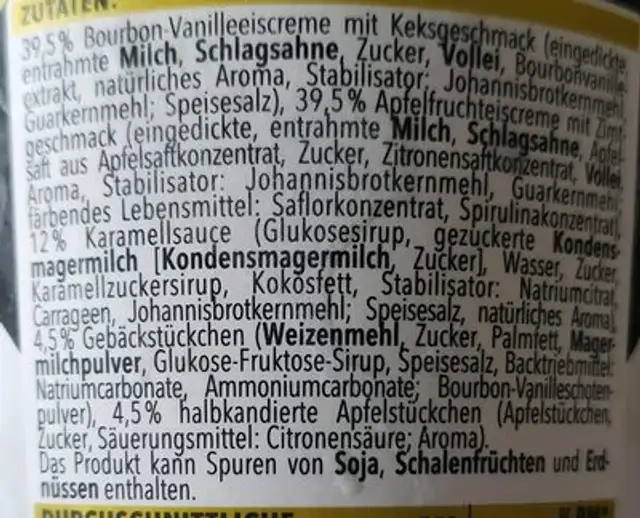 The Taste of Big Apple Crumble ingredients label