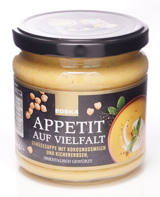 Gemüsesuppe mit Kokosmilch und Kichererbsen front packaging