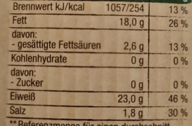Stremel-Lachs Natur ingredients label