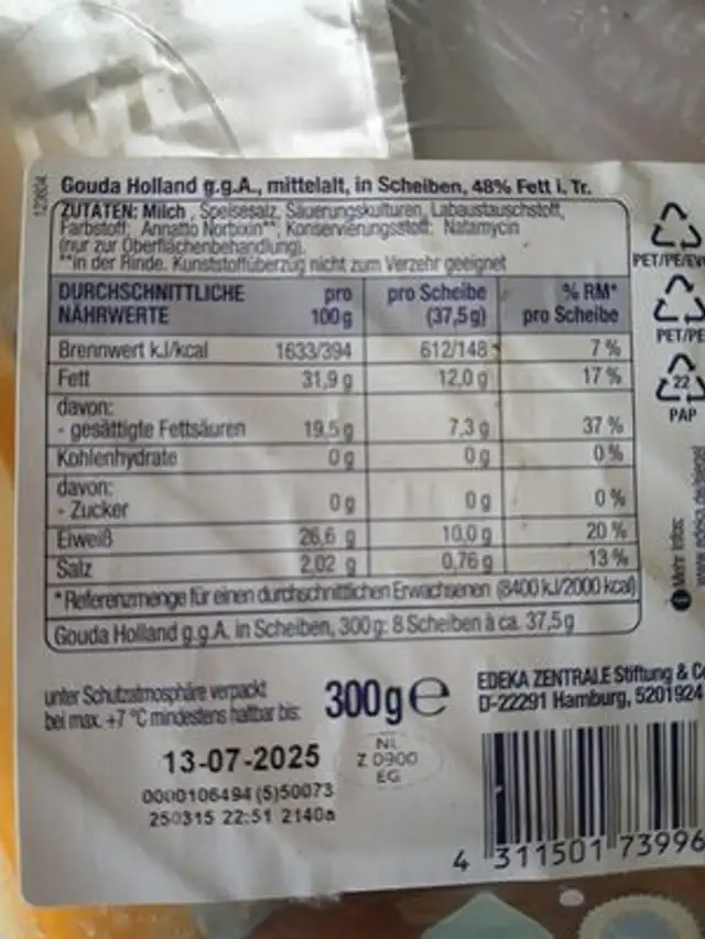 Gouda mittelalt ingredients label