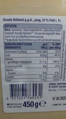 Gouda Holland ingredients label