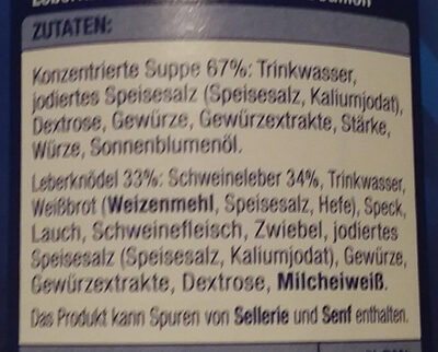 Leberknödel Suppe ingredients label