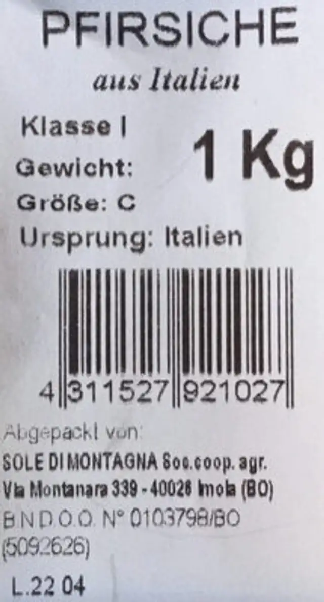 Pfirsiche ingredients label