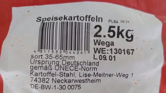 Kartoffeln vorwiegend festkochend ingredients label