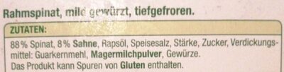 Rahm Spinat ingredients label