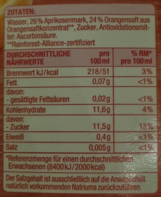 Aprikosen Orangen Nektar nutrition facts table