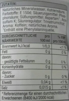 Cola Light nutrition facts table