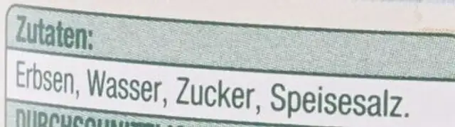Gemüse: Erbsen - Junge Erbsen ingredients label