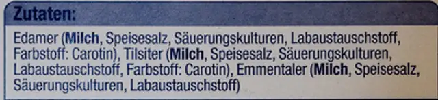 Käse Aufschnitt ingredients label