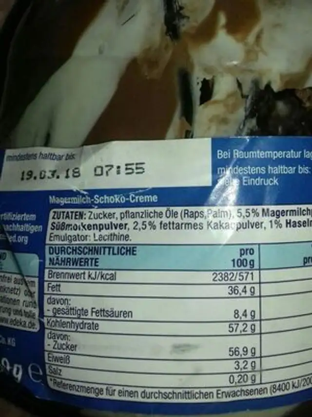Duo Schokocreme ingredients label