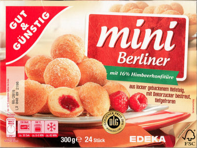 Mini Berliner mit 16% Himbeerkonfitüre front packaging