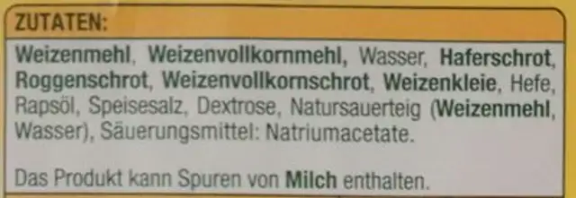 3-Korn Toast ingredients label