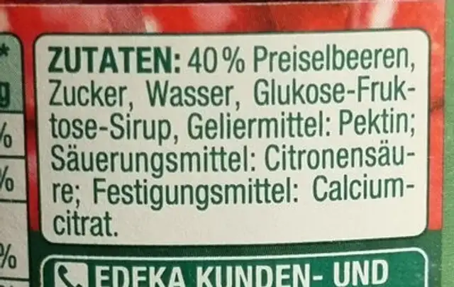 Preiselbeeren (Gut & Günstig) ingredients label