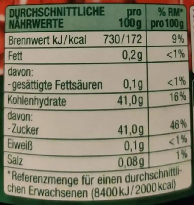 Preiselbeeren (Gut & Günstig) nutrition facts table