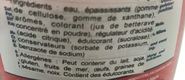 Zerup fraise ingredients label