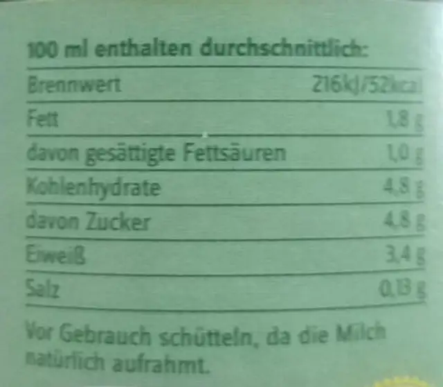 Frische Bio-Heumilch g.t.S. Fettarm 1,8 % Fett nutrition facts table