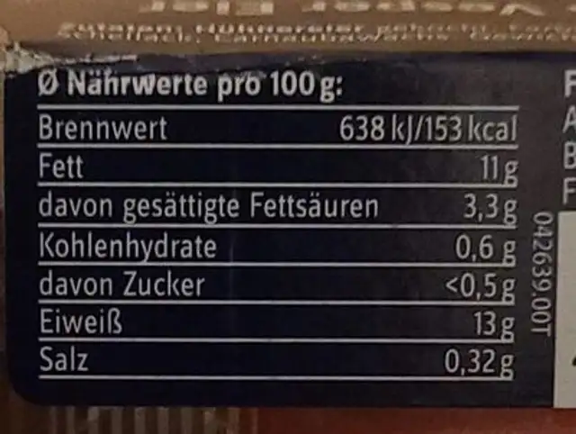 6 Vesper Eier nutrition facts table