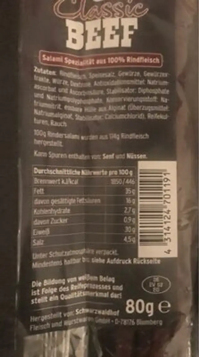 Classic beeg nutrition facts table