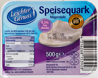 Speisequark Magerstufe front packaging