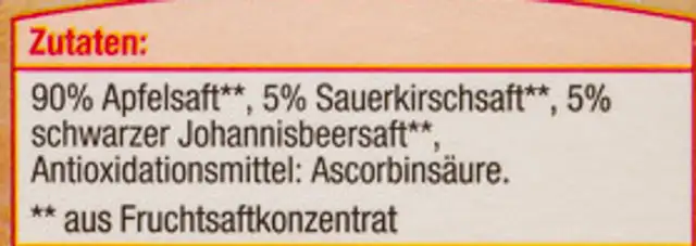 Heimische Früchte Apfel-Kirsch-Schwarze Johannisbeere ingredients label