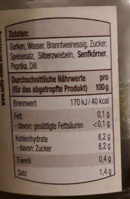 Partygurken mild nutrition facts table