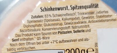 Schinkenwurst ingredients label