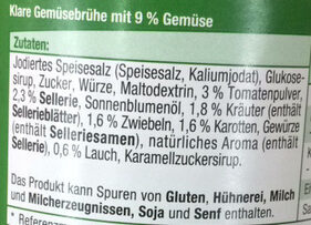 Klare Gemüsebrühe ingredients label