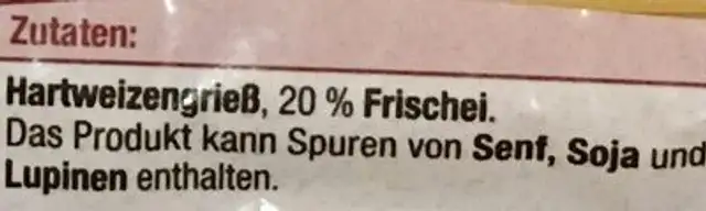 Nudeln Spaghetti (Albhof) ingredients label