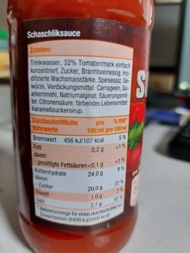 Schaschlik Sauce nutrition facts table