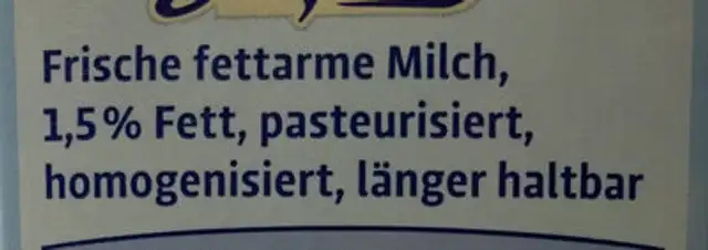 Milch frisch ingredients label