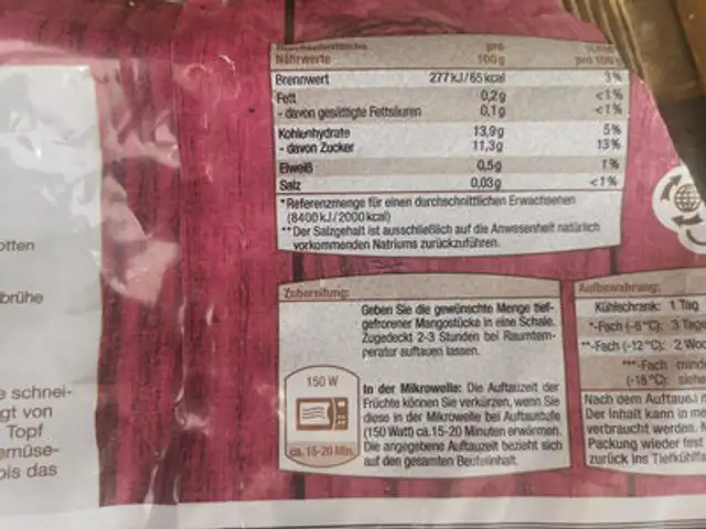 Gewürfelte Mango ingredients label