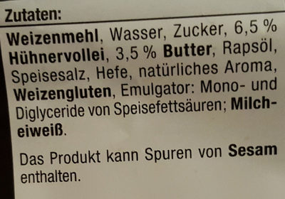 Brioche Burger Buns ingredients label