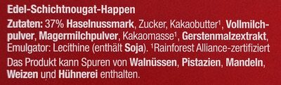 Schichtnougat Happen Haselnuss ingredients label