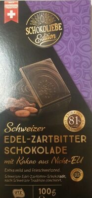 Schweizer Edel-Zartbitterschokolade front packaging
