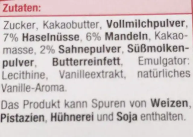 Mini Nougat Mix ingredients label