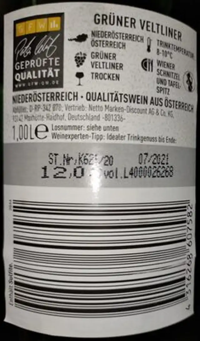 Grüner Veltliner ingredients label