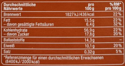 Schoko & keks knusper musli nutrition facts table