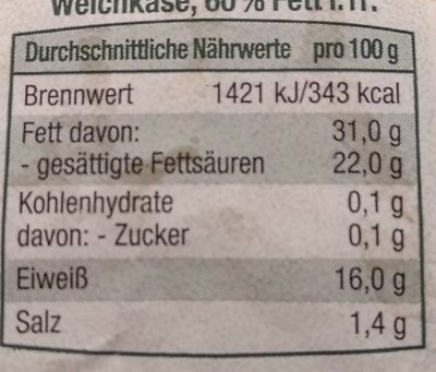 Le Petit Cremeux nutrition facts table