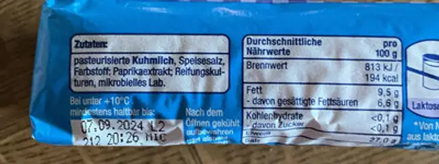 Limburger ingredients label