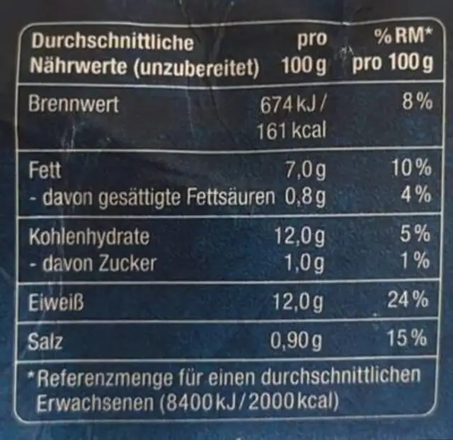Alaska-Seelachsfilets - Müllerin Art nutrition facts table