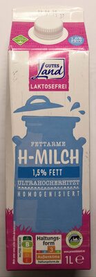 fettarme H-Milch 1,5% laktosefrei front packaging