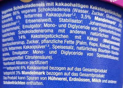 vehappy Chocolate-Fudge Eis ingredients label