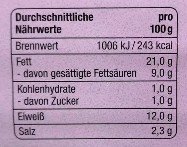 Bio-Schinkenlyoner nutrition facts table
