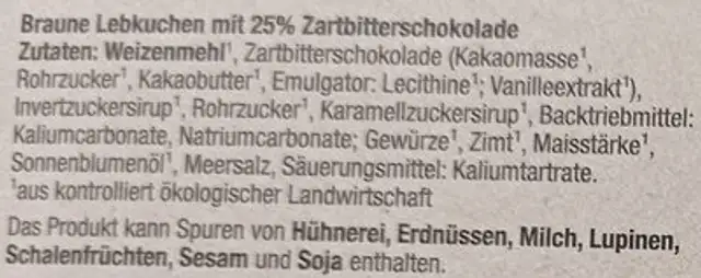 Bio-Lebkuchen - Herzen, Brezeln, Sterne ingredients label