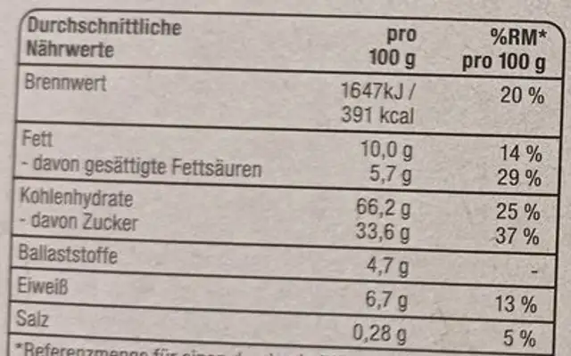 Bio-Lebkuchen - Herzen, Brezeln, Sterne nutrition facts table